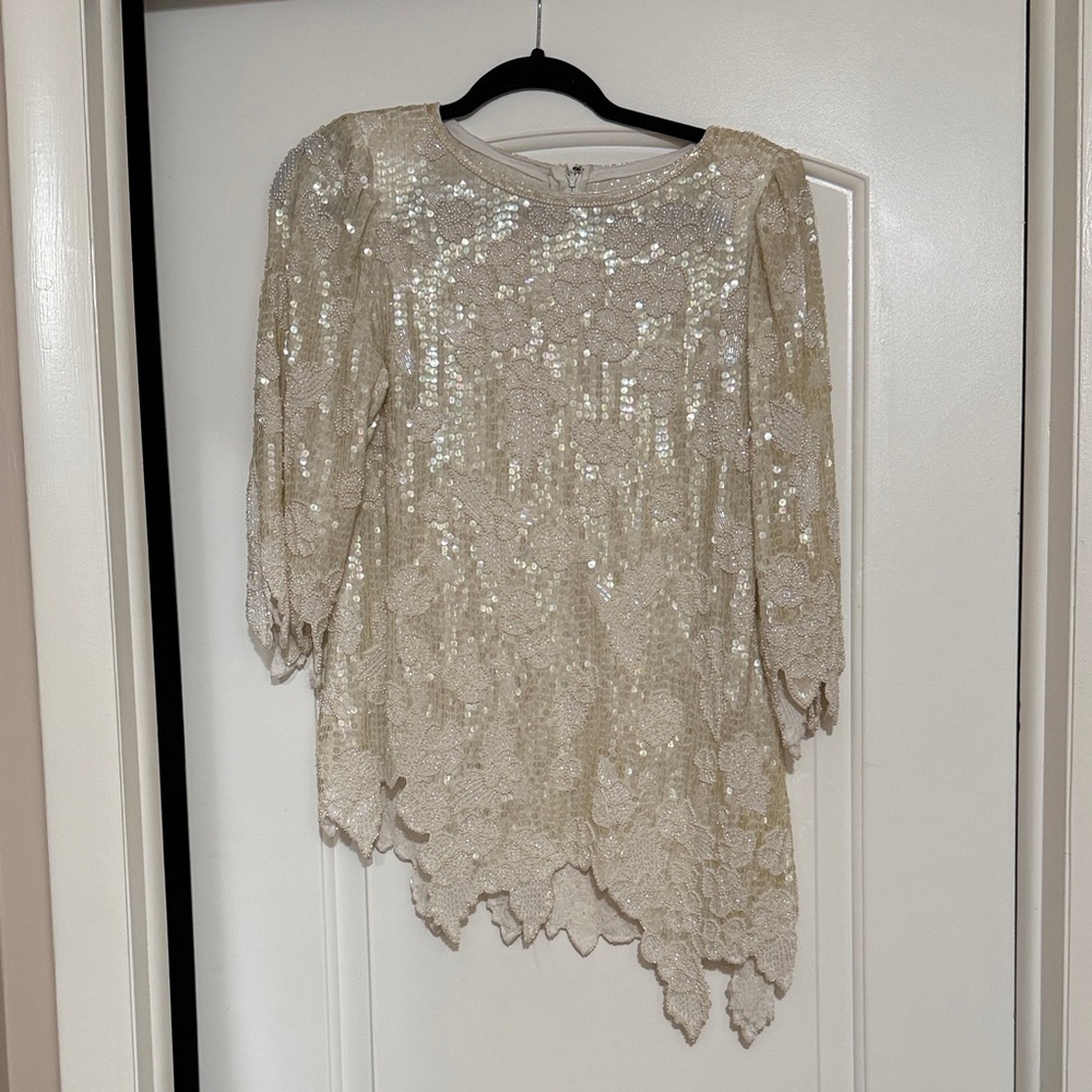 Vintage Jack Bryan Beaded and Sequin Asymmetrical Top